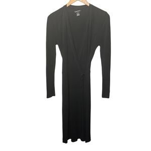 VTG 90s Ellen Tracy Dress Wrap Knit Black Slinky Evening Party Minimalist 8